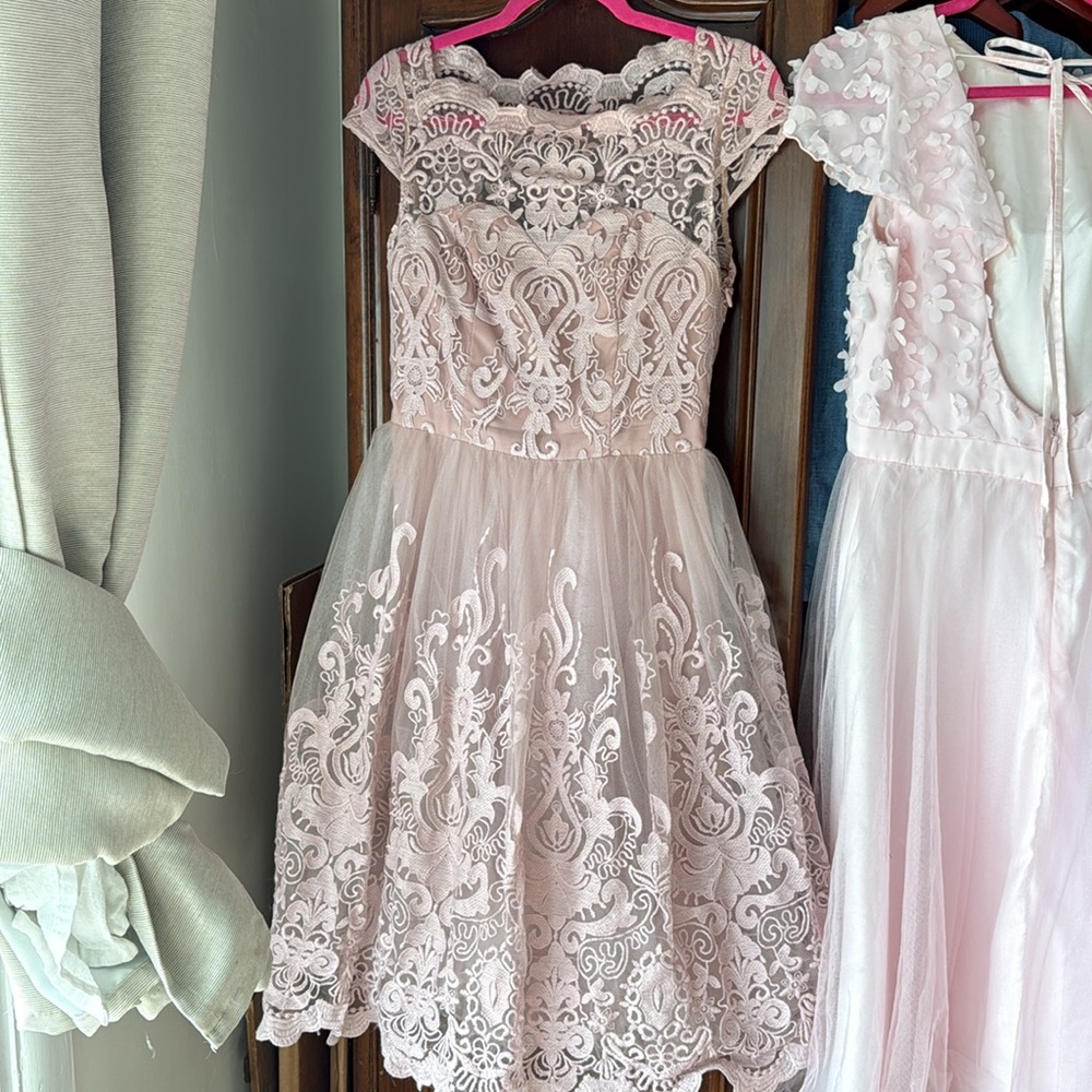 Chi Chi London Tea Party Bridal Matted Pink Lace Dress Size 4-6